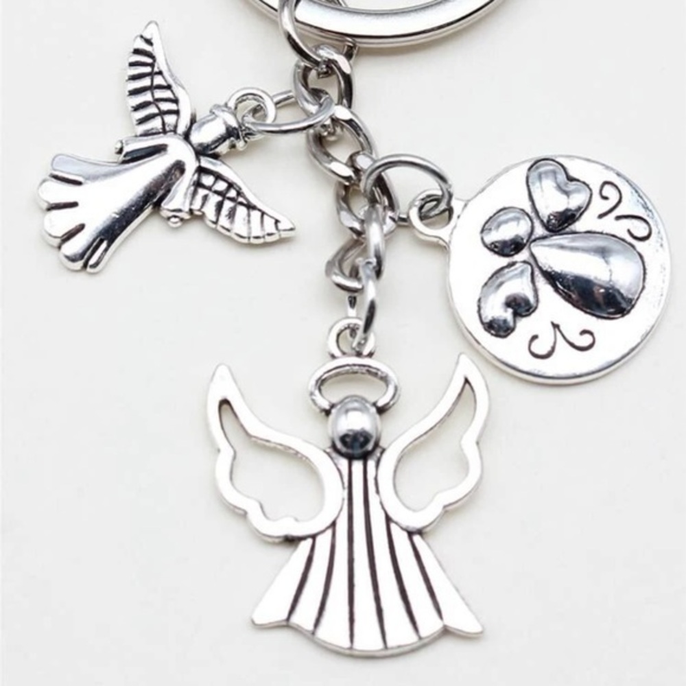 3 Angel Charm Keychain Silver Plated Halo - Picture 1 of 6